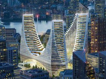 El arquitecto presenta en Londres un conjunto de tres rascacielos tras prometer en Dubái el próximo edificio más alto del mundo.