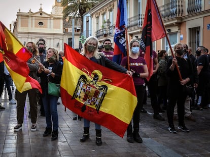 Marcha convocada por España 200 el 12 de octubre pasado en el barrio de Benimaclet de Valencia.