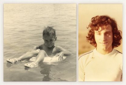 A la izquierda, el cantante de niño en el mar. Y a la derecha, de adolescente. 