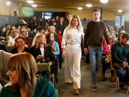 Yolanda Díaz e Íñigo Errejón, a su llegada al acto del ministerio este viernes en Madrid.