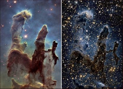 The 'Pillars of Creation', in visible and infrared light.