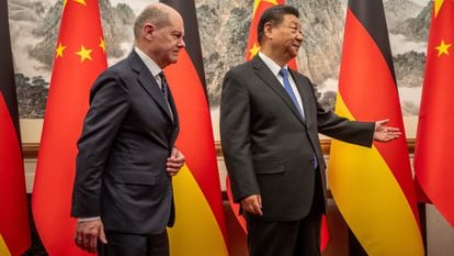 Olaf Scholz y Xi Jinping, hoy en Pekín.