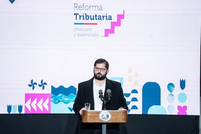 El presidente de Chile, Gabriel Boric, este viernes durante la presentación de la reforma tributaria.