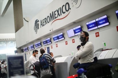 Un mostrador de Aeroméxico, en el aeropuerto de la capital mexicana.