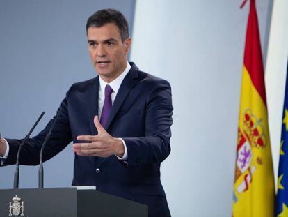 El presidente del Gobierno, Pedro Sánchez, en la rueda de prensa después del Consejo de Ministros.