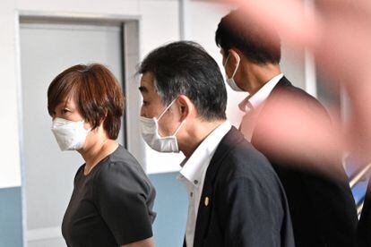 Akie Abe (left), wife of former Japanese Prime Minister Shinzo Abe, upon her arrival at Nara Medical University Hospital in Kashihara.  The confirmation of the death, collected by the Japanese news agency Kiodo and the NHK television network, came hours after Abe went into cardiorespiratory arrest during his evacuation to the hospital after receiving several shots in the back. 