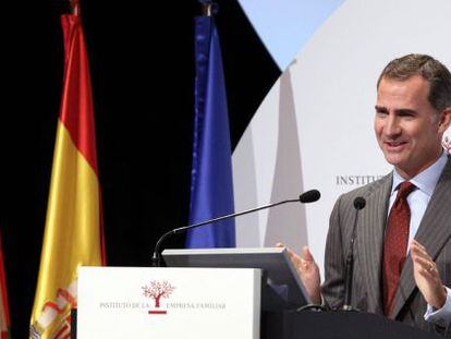 El rey Felipe VI, durante su intervenci&oacute;n en el XVIII Congreso Nacional de la Empresa Familiar.