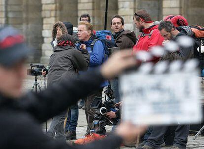 Rodaje de<i> The Way</i>, con Martin Sheen, en la Plaza del Obradoiro.