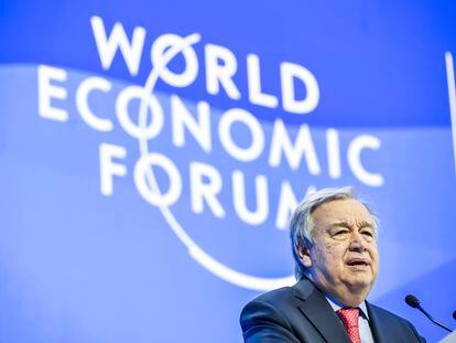 El secretario general de la ONU,  António Guterres, durante su intervención en Davos, este miércoles.