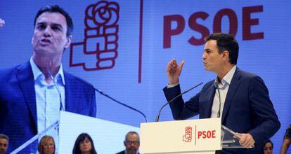 El líder del PSOE, Pedro Sánchez, durant un míting.