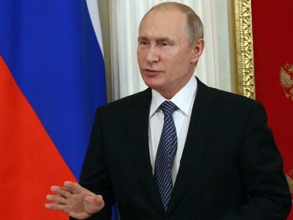 El presidente de Rusia, Vladímir Putin, en el Kremlin durante la visita del presidente de Bolivia, Evo Morales.