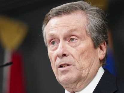 John Tory, durante la conferencia en la que anunció su renuncia, el pasado viernes en Toronto.