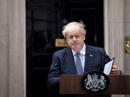 Boris Johnson durante su comparecencia a las puertas del 10 de Downing Street, el 7 de julio de 2022.
