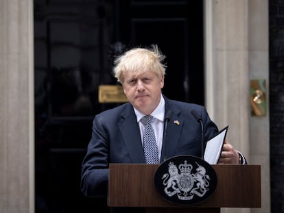 Boris Johnson durante su comparecencia a las puertas del 10 de Downing Street, el 7 de julio de 2022.