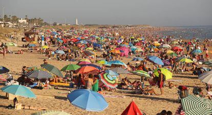 Bañistas en la playa del Palmar, en Vejer de la Frontera (Cádiz), en 2016.