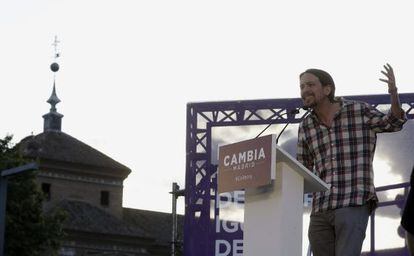 Pablo Iglesias, en Alcalá de Henares, Madrid, hoy.