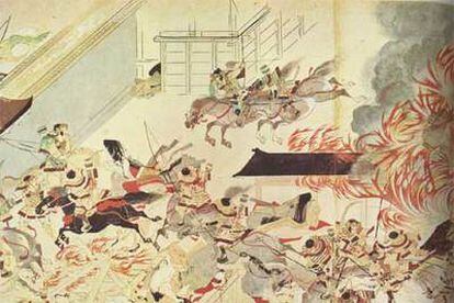 Ilustración de &#39;Heiji monogatari&#39; del siglo XIII. Escena del ataque al palacio de Sanjô.