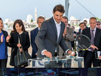 El tenista balear, en la colocación de la primera piedra de la Rafa Nadal Academy.