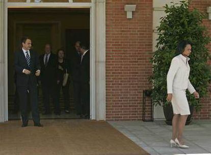 La secretaria de Estado, Condoleezza Rice, abandona La Moncloa tras su entrevista con el presidente José Luis Rodríguez Zapatero.