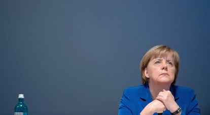 Angela Merkel en un acto de la CDU en Greifswald (Alemania).