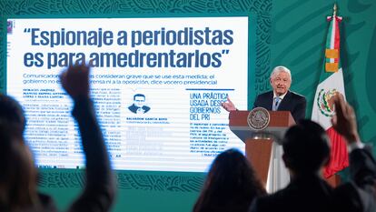 Andrés Manuel López Obrador, durante una rueda de prensa en junio de 2021, en el Palacio Nacional de la Ciudad de México.