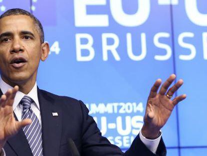 El presidente de EE UU, Barack Obama, en la conferencia con la UE celebrada en marzo de 2014.