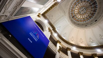 Detalle de la sede de la Convención Constitucional, organismo encargado de la redacción de la nueva Constitución de Chile, situada en el ex Congreso Nacional, el 13 de mayo de 2022, en Santiago.