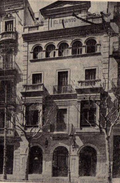 Seu del diari 'El Diluvio', al número 345 del carrer del Consell de Cent, a Barcelona, un edifici que acollia la impremta la redacció i l'habitatge dels propietaris.