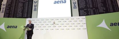 El presidente de Aena, José Manuel Vargas, ayer durante el acto de la salida a bolsa del gestor aeroportuario.