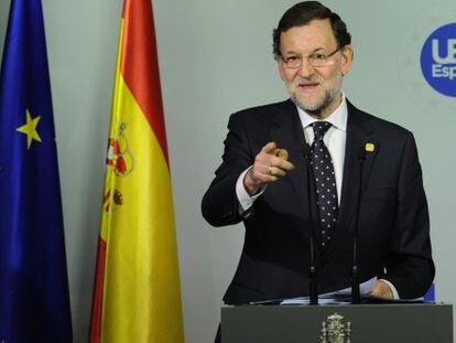El primer ministro espa&ntilde;ol, Mariano Rajoy, en una rueda de prensa este viernes. 