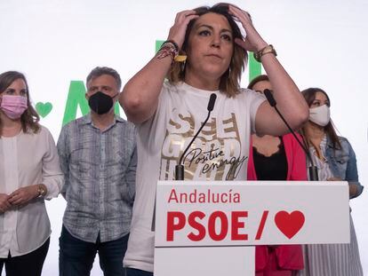 Susana Díaz, en la sede del PSOE-A, tras las primarias celebradas el pasado domingo.