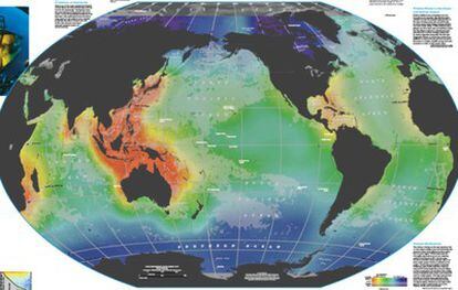 Parte del <a href="http://comlmaps.org/oceanlifemap/past-present-future" target="_blank">mapa interactivo hecho por National Geographic</a> sobre los resultados del Censo de la Vida Marina en los aspectos de biodiversidad y afectación de los océanos por la actividad humana.