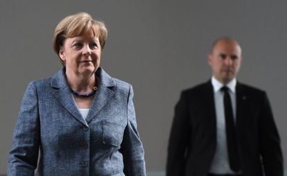 Angela Merkel, ayer en una conferencia de prensa en Berlín sobre la cumbre del G-7.
