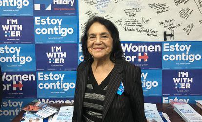 Dolores Huerta, en el cuartel de campaña de Clinton en Las Vegas.