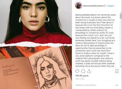 La publicación de Instagram de Bianca Castellar Calvani, donde muestra la fotografía de su hermana Natalia y, debajo, el dibujo que ha hecho Aitana en su libro.