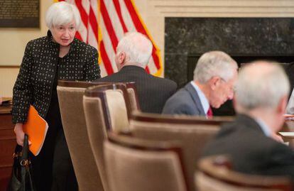 Janet Yellen, al llegar a la reunión de gobernadores de la Fed