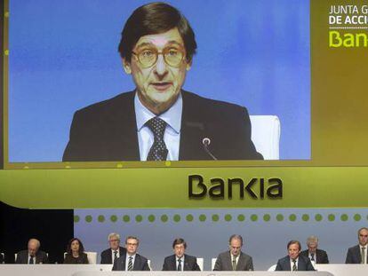 El presidente de Bankia, Jose Ignacio Goirigolzarri, durante la pasada junta de accionistas de la entidad celebra en Valencia.