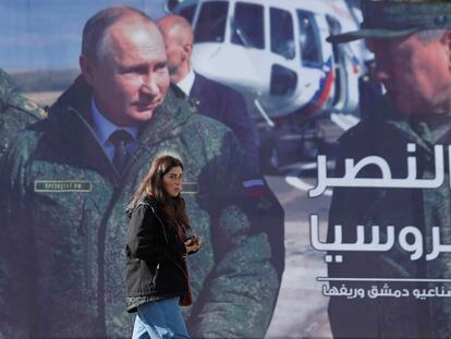 Un cartel con la imagen de Putin en Damasco, Siria, en marzo.
