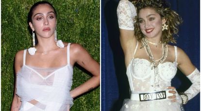 Lourdes Leon, en los premios CDFA, en Nueva York y, a la izquierda, Madonna, en 1984.