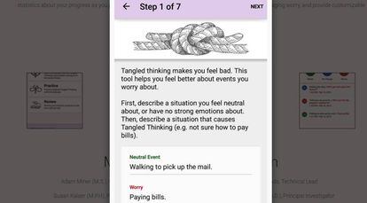 Pantallazo de la 'app' Worry Knot, que ofrece consejos para afrontar las preocupaciones.