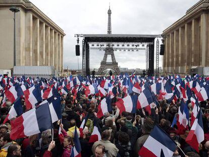 Manifestación en apoyo a Fillon en París, este domingo.