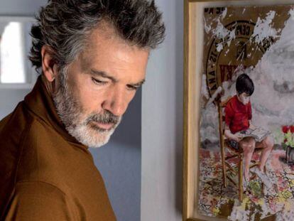 Salvador Mallo (Antonio Banderas) en una escena de 'Dolor y gloria' frente a uno d elos cuadros del apartamento madrileño de Pedro Almodóvar. |