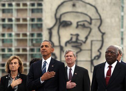El entonces presidente de Estados Unidos, Barack Obama, durante un homenaje a José Martí, el lunes 21 de marzo de 2016, en la Plaza de la Revolución, en La Habana.
