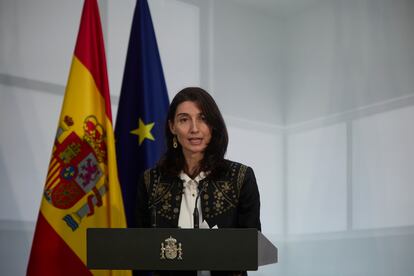 La ministra de Justicia, Pilar Llop, interviene en la presentación de la Carta de los derechos digitales, en La Moncloa, este miércoles, en Madrid.