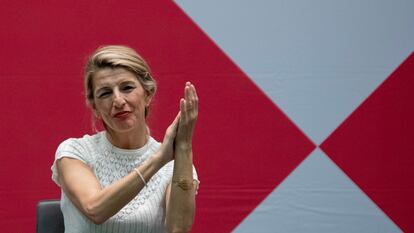 La vicepresidenta Yolanda Díaz, durante un acto de Sumar, el domingo en Sevilla.