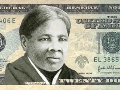 Montaje de un billete de 20 dólares con el rostro de Harriet Tubman, realizado por la campaña Women on 20s.