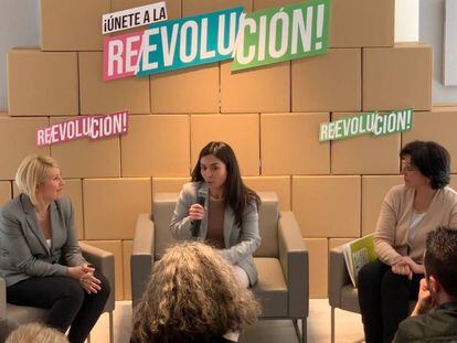 Silvia Barquero, Laura Duarte y Ana Bayle, en la presentación de los candidatos en Madrid.