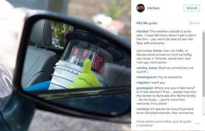 Página de la red Instagram del robot HitchBOT.
