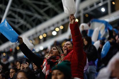 Hinchas de Argentina animan en un partido de la selección de su país.