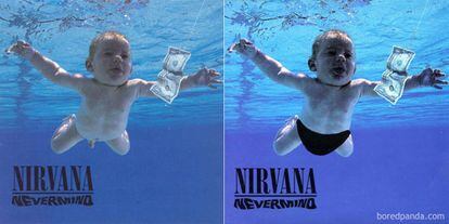 Nirvana – Nevermind (1991)

En este caso se decidió tapar el pene del bebé protagonista del considerado como mejor álbum de la década de los noventa para Rolling Stone. Una idea que surgió de la mente de Kurt Cobain tras ver un programa de televisión sobre partos en el agua.
